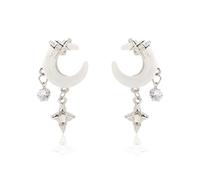 Moon Earrings - Silver Moon Star Earrings for Women, Fairy Earring, Gothic Jewellery, Asymmetrical Celestial Jewelry, Witchy Dangle Space Earring, Crescent Moon Star Celestial Eardrop (B)