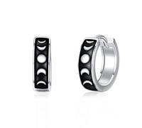 Moon Earrings Sterling Silver Crescent Moon Phase Black Hoop Huggie Earrings Jewellery Gifts for Women Men