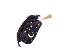 Moon Embroidered Velvet Cosmetic Bag Navy Compact Zip Pouch