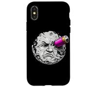 Moon Face Hit by Rocket Humor Space Art Scifi Case for iPhone X/XS