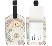 Moon Face with Flower Luggage Tag, Pu Leather Bag Tags for Luggage with Privacy Protection Cover, Case Tag Bags Suitcase Labels Suitcase Identifiers, Men Women Accessories, Gifts for Her