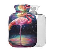 Moon Flamingo Blue Pattern Hot Water Bottle with Cover 2L Large Warm Water Bag for Pain Relief Back Pain Hot Cold Therapy