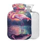 Moon Flamingo Pink Print Hot Water Bottle with Cover 2L Large Warm Water Bag for Pain Relief Back Pain Hot Cold Therapy