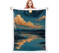 Moon Fleece Throw Blanket 100x130cm Warm Blankets for Winter Sea, Soft Thick Fleece Blanket Comfy Fluffy Bed Throws, Soft Warm Microfiber Bedding for Winter Bed Couch for Men and Women A-088