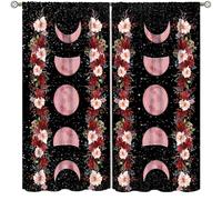 Moon Floral Curtains,Vintage Gothic Red Flowers Moonlight Garden Print Drapes for Bedroom Living Room Window Treatment 2 Panels Set Total Size 52" W X 84" L Inch