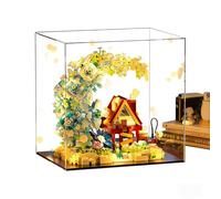 Moon Flower Tree House Building Block Set, Fairy Tale Flower Moon Cottage Model with Decorative Floral Details, Collectible Construction Toy & Desktop Decoration (Display case + lighting version)