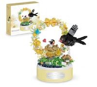 Moon Flowers Music Box Building Block Kit, 723 PCS Micro Black Bird Flower Building Toy for Girls, STEM Mini Animals Bricks Model, Mother's Day Valentine Gifts for Kids and Adults