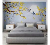 Moon Flying Birds Tree Branches Golden Ginkgo Leaves 3D Wallpaper Luxury Home Dining Decor Paste Sofa Living Room The Wall for Bedroom Mural-250cm×170cm