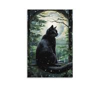 Moon Forest Cat Wall Art Prints Cute Modern Style Kitten Pictures on Canvas Poster Wall Decor for Bedroom Home Decorations
