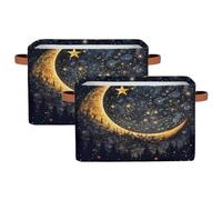 Moon Forest Storage Bins Basket, Star Galaxy Collapsible Rectangle Storage Box ,With Handles Toy Organizer Bin ,for Shelf Closet/Home/Bedroom/Kids Room/Laundry Room ,1(pack)