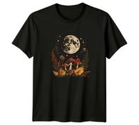 Moon Fungi Nature Mens T-Shirt Womens Tee Botanical Woodland Graphic Shirt Apparel 3XL Black