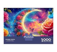 Moon Garden 1000 Pieces Jigsaw Puzzles Engaging Educational Games Roses & Cosmic Moon Jigsaw Puzzle Beautiful Decoration for Adults And Kids 52x38cm/1000pcs