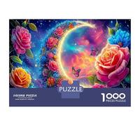 Moon Garden 1000Pieces JigsawPuzzleCosmic Roses Moon ForAdult Colourful Brainteasing Age12+byth Challenging The Impossible Difficult Game Uncover The Puzzle 38x26cm/1000pcs