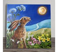 Moon Gaze Spring Ceramic Picture Tile Artwork by Judith Yates Hanging Wall Art Home Decor