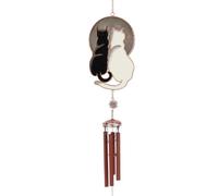 Moon Gazing Black & White Cat Windchime 83cm Hanging Garden Ornament
