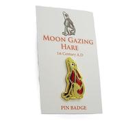Moon Gazing Hare Enamel Pin Badge (Celtic Good Fortune Symbol) on Display Card