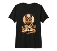 Moon German Shepherd Desert Night Scene Premium T-Shirt