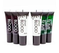 Moon Glow - 10ml Halloween Multipack - 2x Fake Blood, 2x Green Slime, 2x Ghost Blood. Perfect for Halloween, Vampire, Zombie Dress up Special FX Makeup with applicator