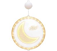 Moon Hanging Lights for Ramadan Decorations, 9.4 in 3D Acrylic Warm White Eid Light, Battery Powered Islam Mubarak Decor for Indoor Windows and Walls, Large Hollow Star and Moon Design
