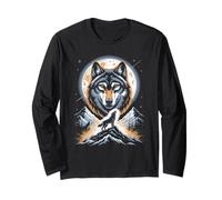 Moon Howling Wolf Mystic Mountain Night Long Sleeve T-Shirt