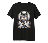 Moon Howling Wolf Mystic Mountain Night Premium T-Shirt