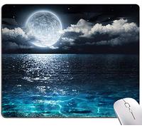 Moon Illuminating The Clear Blue Ocean Design Mouse Pad, Mouse Mat Square Waterproof Non-Slip Rubber Base MousePads for Computer Laptop Men Women Kids