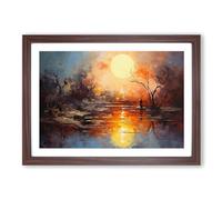 Moon Impressionism Framed Print | A2 Walnut Framed Wall Art | Ready to Hang | Impressionist Space Picture | Living Room Bedroom Lounge Office