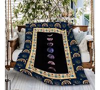 Moon in Bloom Star Moon Phase Bohemian Black Art Sofa Throw Blanket Flannel Super Soft Fleece Bedspread Home Decor All Season for Bed Couch Living Room Large 80x60In （Queen） Adults