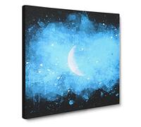 Moon in Morning Light Paint Splash Canvas Print | Gallery Wrapped 30mm Frame Wall Art | 14x14 inches | Ready to Hang | Modern Space Picture | Living Room Bedroom Lounge Office