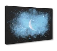 Moon In Morning Light Paint Splash Canvas Print | Gallery Wrapped 30mm Frame Wall Art | 30x20 inches | Ready to Hang | Modern Space Picture | Living Room Bedroom Lounge Office