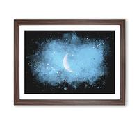 Moon In Morning Light Paint Splash Modern Art Framed Wall Art Print, Ready to Hang Picture for Living Room Bedroom Home Office Décor, Walnut A4 (34 x 25 cm)