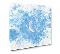 Moon in Morning Light Watercolour Canvas Print | Gallery Wrapped 30mm Frame Wall Art | 14x14 inches | Ready to Hang | Modern Space Picture | Living Room Bedroom Lounge Office