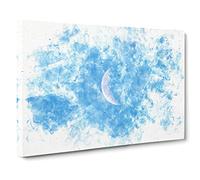 Moon In Morning Light Watercolour Canvas Print | Gallery Wrapped 30mm Frame Wall Art | 20x14 inches | Ready to Hang | Modern Space Picture | Living Room Bedroom Lounge Office