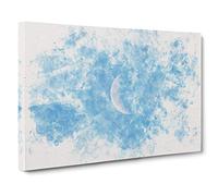 Moon in Morning Light Watercolour Canvas Print | Gallery Wrapped 30mm Frame Wall Art | 30x20 inches | Ready to Hang | Modern Space Picture | Living Room Bedroom Lounge Office