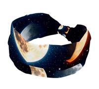 Moon in Space Astrology Background Sports Headbands for Women, Elastic Sports Hair Bands Nurse Wide Turban for Workouts Yoga Gym Tennis