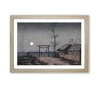 Moon in The Sky by Kobayashi Kiyochika Framed Print | A2 Oak Framed Wall Art | Ready to Hang | Modern Space Picture | Living Room Bedroom Lounge Office