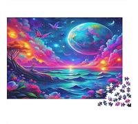 Moon Lake 1000 Pieces Jigsaw Puzzle Vibrant Cosmic Scene with Glowing Sphere & Blooms Educational Games - Beautiful Decoration Puzzle 38x26cm/1000pcs