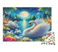 Moon Lake 1000Pc Puzzle for Adults Fun Present Swan by Moonlit Lake Flowers Great Gift Idea for Women Men 38x26cm/1000pcs