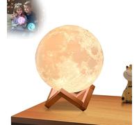 Moon Lamp, Bedside Lamp with Timing 3D Printing Moon Night Light 16 Colours with Wooden Stand Remote & Touch Control and USB Rechargeable for Her Him Kids Women Men Birthday 10cm
