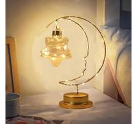 Moon Lamp Enchanted Lunar Crescent Ramadan Table Lamps Battery Operated or Usb Powered LED Nightstand Nursery Light Dorm Office Table Ornaments Gifts for Kids and Wifes(Hanging Star Moon Lamp)