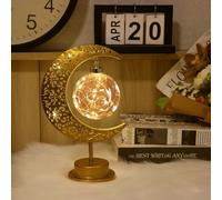 Moon Lamp, Lights for Bedroom, Hanging LED Ramadan Moon Table Lamp Battery Operated, Warm White Crescent Half Lights Retro Metal Night Light, Kids, Magic Crescent Half Decor for Home Bedroom (Planet)