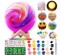 Moon Lamp Painting Kit - 3D Nightlight with Luminous Stickers and Wooden Stand, Art Supplies, Creative Set for Kids, Coloring Toy, Gift for Girls and Boys