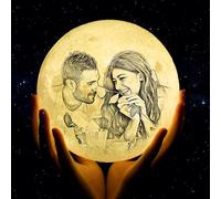 Moon Lamp Personalised Custom Moon Light with Photo and Text, Engraved LED Moon Lamp with Stand,USB Charging,16 RGB Color