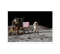 Moon Landing Vintage Space Poster, Retro Astronomy Illustration Print, Galaxy Planet Nasa Wall Art Painting Universe Moon Eclipse Office Home Decor, A4 (Print Only) - 29.7x21cm