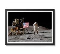 Moon Landing Vintage Space Poster, Retro Astronomy Illustration Print, Galaxy Planet Nasa Wall Art Painting Universe Moon Eclipse Office Home Decor, A2 (Black Frame) - 62.5x45.1cm