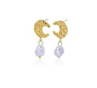 Moon Lava Folded Pearl Earrings 18K Gold Plated with Fake Pearl Fashion Earrings