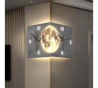 Moon Led Wall Clock - 10” Double Sided Corner Clock With 3 Colors Light, Non Ticking, Remote Control For Living Room