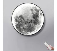 Moon LED Wall Light Dimmable Children's Room Wall Lamp with Remote Control, Round Moon Lamp-3D Design Bedside Lamp, 3000K-6000K, Indoor Decorate Ceiling Wall Light for Bedroom Living Room,38W/80cm