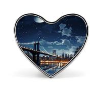 Moon Light New York City Badges Heart with Button Design, Personalized Picture Pin Brooches, Heart Badge Holders for Decorate Hat Shirt Clothing Bag Accessories