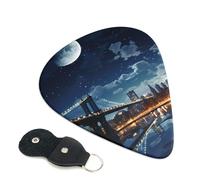 Moon Light New York City Guitar Picks 6 Pcs, 0.71mm Thickness Celluloid Plectrum with Leather Picks Holder, Personalized Guitar Pick for Bass Electric Acoustic Guitars Lovers Gift